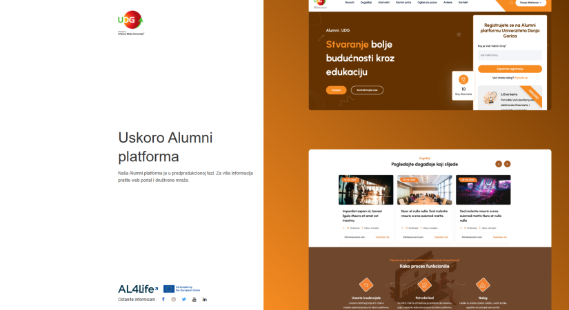 Alumni Web Platform created at the website of the University of Donja Gorica (UDG)